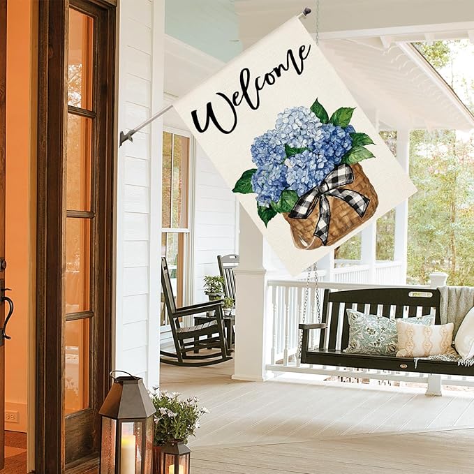 AVOIN colorlife Hydrangea Spring Summer House Flag 28x40 Inch Double Sided Outside, Floral Welcome Yard Outdoor Flag