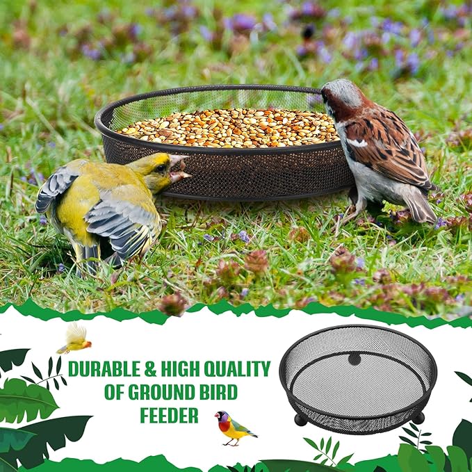 Nuogo 4 Pcs Platform Bird Feeder 7 Inches Ground Bird Feeder Tray for Outside Metal Squirrel Feeders Rust Resistant Mesh Seed Tray Garden Yard Decoration for Outdoor Wild Dove(Round)