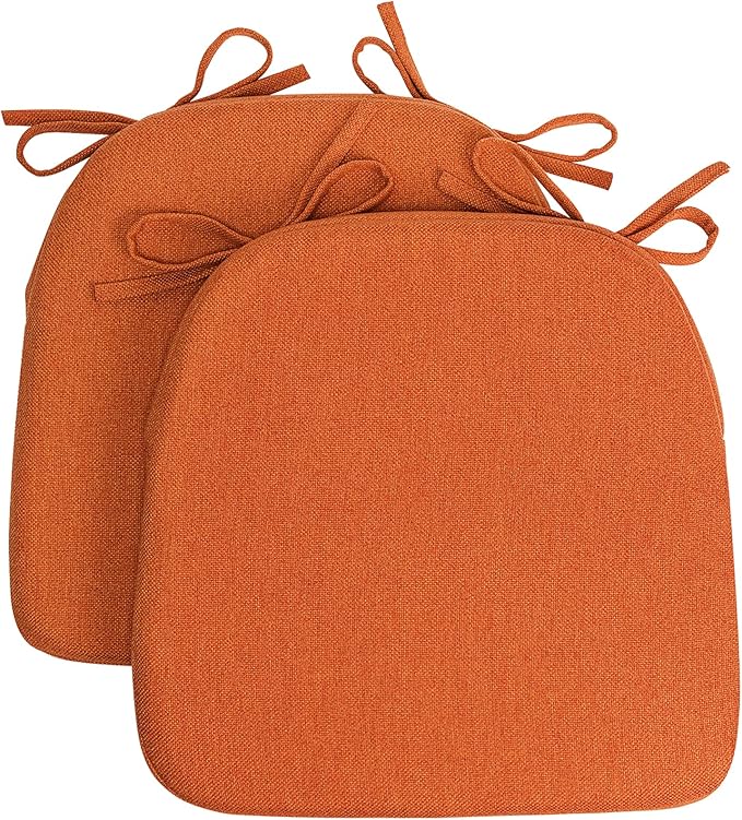 Chair Cushions for Dining Chairs, D-Shaped Seat Cushions with Removable Washable Cover and Ties, Chair Pads for Kitchen, Indoor Dining Room, Patio Chairs, 17'' x 16'', Set of 2, Orange