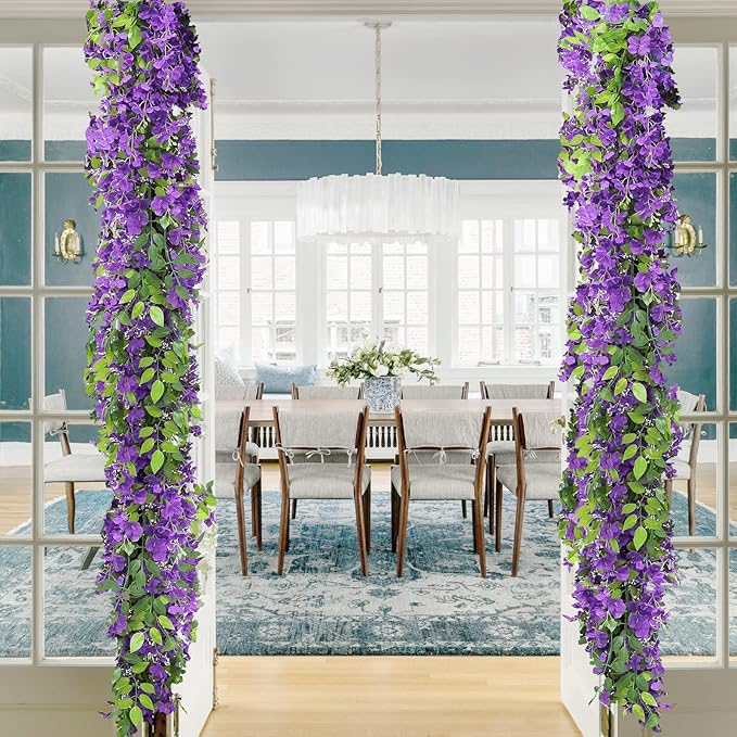 Findosom Wisteria Artificial Flowers Garland, 10Pcs Total 36FT Purple Wisteria Hanging Flowers, Flower Garland Decorations for Home Garden Outdoor Ceremony Wedding Arch Decoration