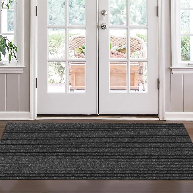 Ottomanson Front Door Mat – Non Slip Scraper Mud Mat for High Traffic Entryways, RV & Patio – Dirt Trapping and Durable for Indoor & Outdoor Use – 2' x 4' – Black