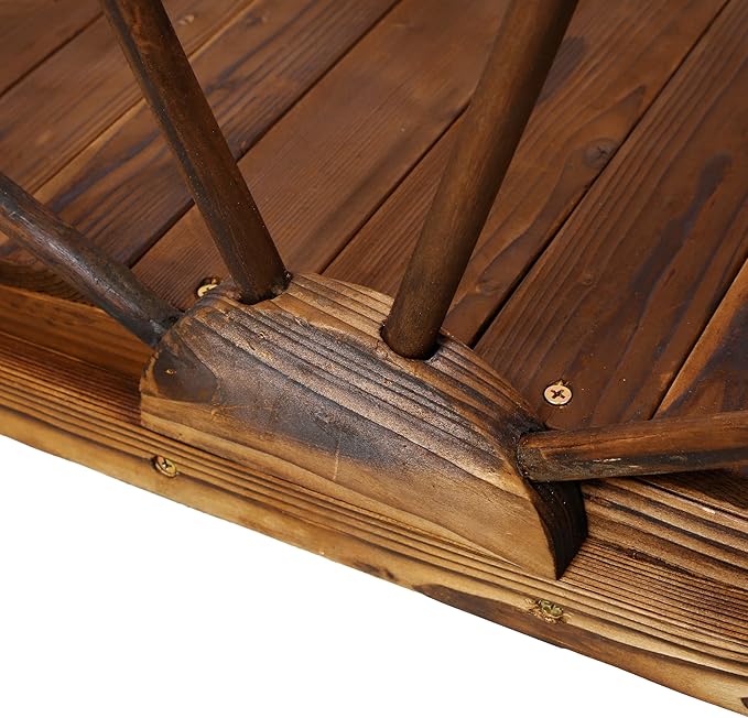 3.3 FT Wooden Garden Bridge, Stained Finish Decorative Pond Bridge with Half-Wheel Style Railings & Solid Fir Construction, Decorative Pond Bridge for Outdoor Garden Yard Backyard Creek Farm, Brown