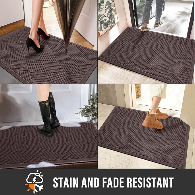 Sturdy Front Door Mat, Absorbent Muddy Dirt Resist Welcome Door Mats Outdoor Indoor, Stain and Fade Resistant, Non-Slip Rubber Backing Low Profile Doormat for Entryway, 60×36, Coffee