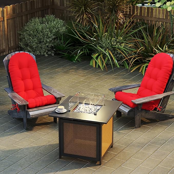 Outdoor Adirondack Chair Cushions Set of 2, 50x21x4 Inch Rocking Chair Cushion, High Back Patio Soft Seat Pad with Ties, Indoor Outside Use, Fade-Resistant & Waterproof, Red