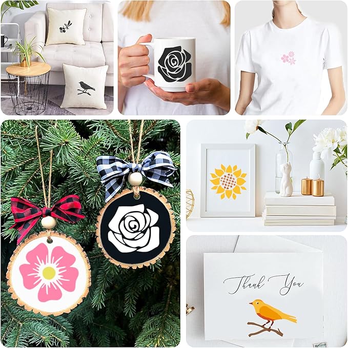 20 PCS 6 Inch Flower Painting Stencils, Sunflower Bee Reusable Plastic Paint Templates, Rose Butterfly Birds Stencils Set for Painting on Wood Rock Canvas Fabric Glass Art Pottery DIY Craft Decor