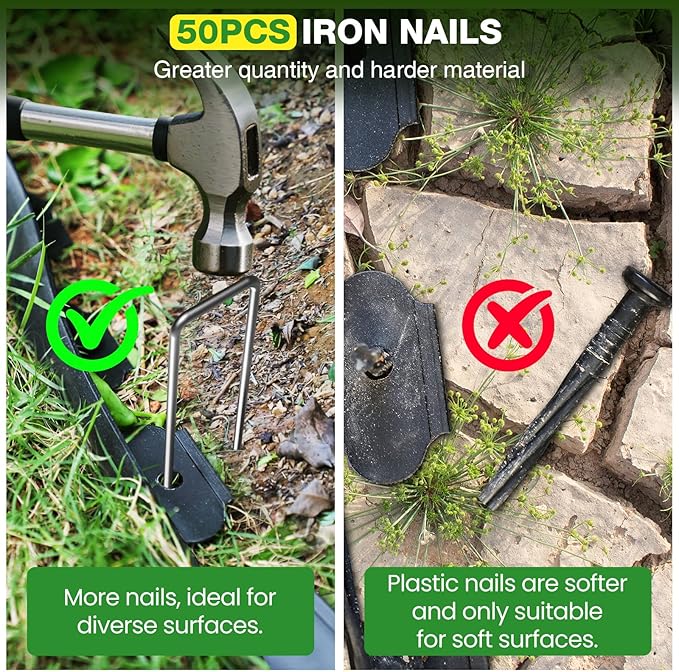 4in Tall,33ft Landscape Edging Kit with 50pcs Metal Spikes, Reinforced Rib Design,Not Digging Flexible Plastic Edge Border for Landscape, Lawn,Garden,Flower Beds,Yard,Paver,Playground, Fence,Pathway
