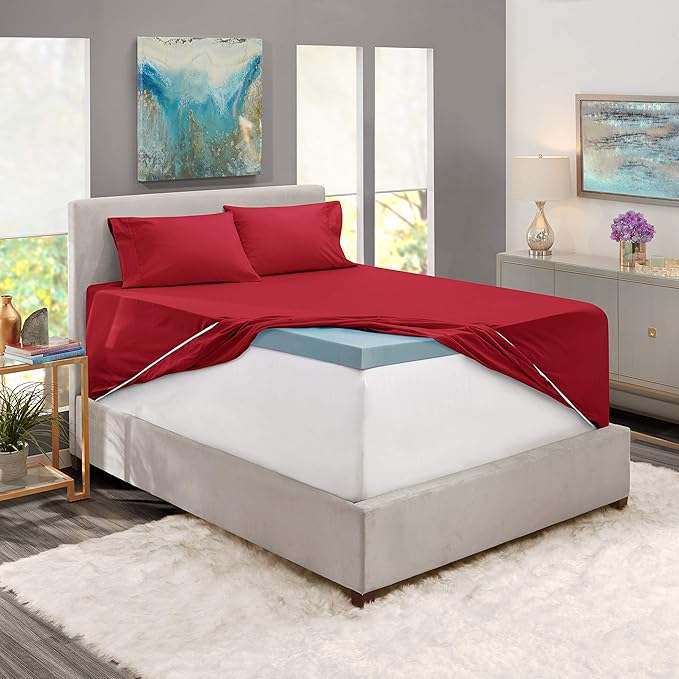 Clara Clark Deep Pocket Queen Fitted Sheet Fits up to 21 Inch Mattress - Super Soft Queen Fitted Sheet Only, Fade, Stain Resistant - Burgundy Fitted Sheet Queen Size,