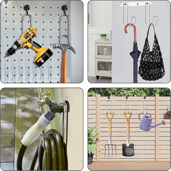Adnee 2 Pcs Flexible Garden Hose Storage Hook-Stainless Steel Water Hose Hanger Support Up to 44lbs-Hanging Stainless Hose Holder for Indoor Outdoor Home Garden Water Hose Storage