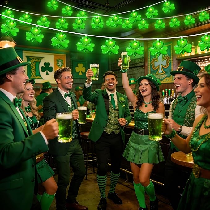 8.5FT Clear Green Shamrock Lights, St Patricks String Lights Outdoor Waterproof with 10 LED Light for rish Shamrock St Patrick's Day Party Indoor Home Garden Decorations