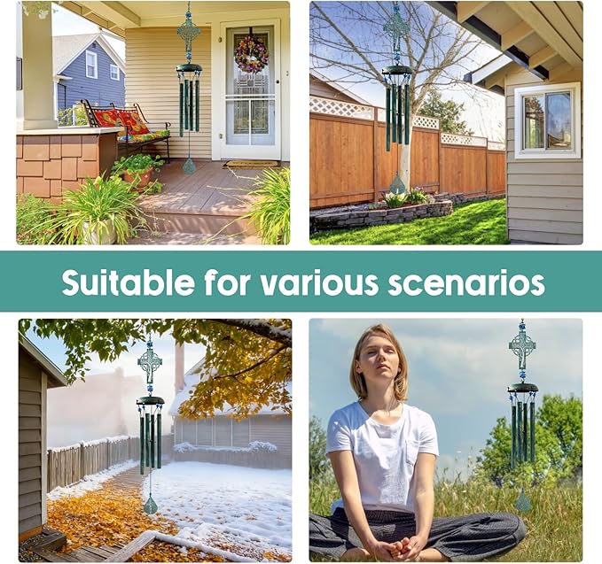 Cross Wind Chimes for Outside, Metal Hanging Wind Chimes, Zen Windchime with Calming Sound for Yard, Balcony, Yoga Room