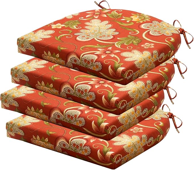 Outdoor Chair Cushions Set of 4, 17x16x2 Inch Patio Furniture Cushions, Water Resistant, Non-Slip, Floral