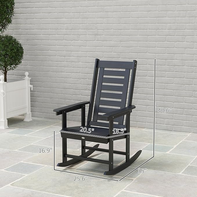 Outsunny Outdoor Rocking Chairs Set of 2, HDPE Patio Rocking Chairs with 28" High Back and Wide Armrests, All-Weather Slatted Porch Rockers for Garden, Balcony, Fire Pit, Black