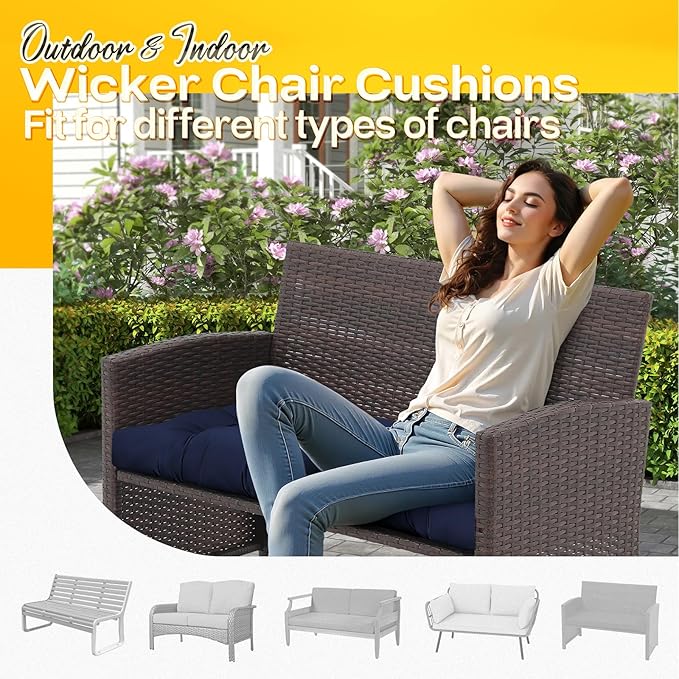 MAGIC ELEPHANT Outdoor Bench Cushion, Memory Foam Loveseat Cushion for Patio Furniture Wicker Chair, Settee Porch Swing Seat Cushion, 44 x 19 Inches (Blue)