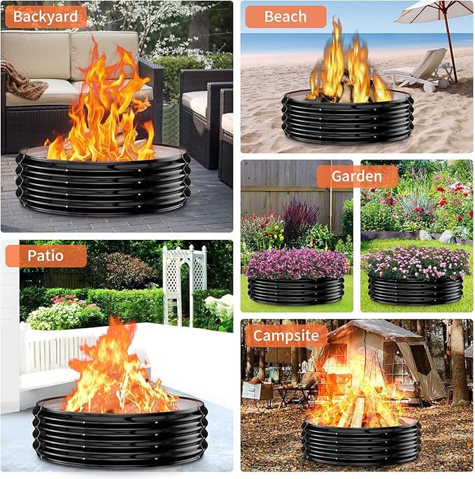 36 Inch Fire Pit Ring Insert for Outside, Heavy Duty Galvanized Steel Fire Pits/Outdoor Fireplace, DIY Wood Burning Firepit In-Ground or Above-Ground,Portable for Backyard Bonfire, Patio & Camping