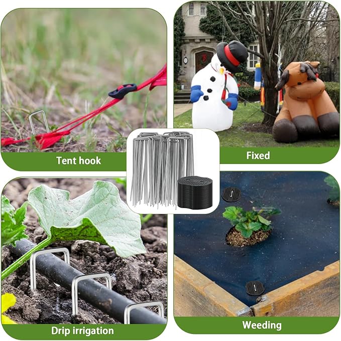 200 Packs Garden Stakes Staples 6 inch Landscape Fabric Pins Lawn 100Pcs U Shaped Galvanized Staples Ground Stakes Landscaping Pins with 100Pcs Gasket for Weed Barrier Plant Cover Decorations