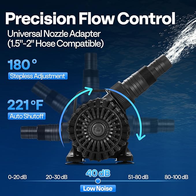 VIVOHOME 220W 4500GPH Submersible Water Pump with 180° Adjustable Water Outlet, 19.4ft High Lift for Waterfall Fountains Fish Tank Pond
