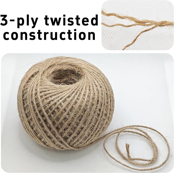 328 Feet Jute Twine- 2mm 3Ply Heavy Duty Jute Rope for Garden Plant Support, Wrapping, Craft Projects, Cat Scratching Post, DIY Home Decor & Bundling (Brown)