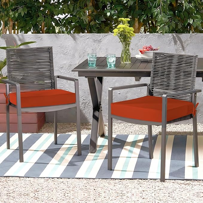 Waterproof Outdoor Chair Cushions Set of 2, Square Outdoor Seat Cushions with Ties and Removable Covers, 24 x 24 Outdoor Cushions for Patio Furniture with Portable Handle(Rust)