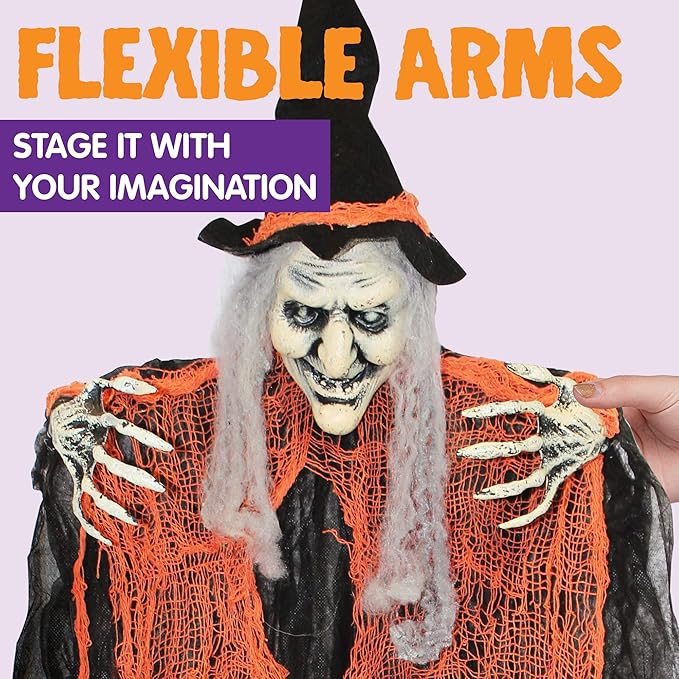 JOYIN 3 Pack 35” Hanging Ghosts Witch Pumpkin Decor Hanging Halloween Decorations Outdoor Halloween Decor, Scary Flying Witch Grim Reapers Haunted House Front Porch Decor Yard Garden Lawn Party
