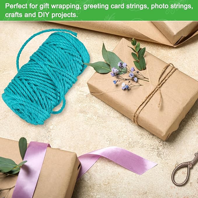 1-Pack Natural Jute Twine String, 4.5mm x 164ft/50m Long Garden Twine String for Crafts/Gift Wrapping/Gardening Plants, Durable Plant Ties Thick Rope [Lake Blue]