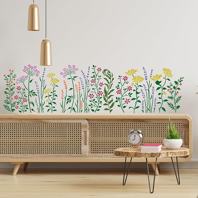 Large Flower Stencils for Painting on Walls Fence Wildflower Stencils Reusable Floral Stencil for Crafts Canvas Fabrics Furniture Outdoors