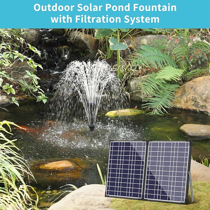 NFESOLAR Solar Pond Filter Fountain, 30W Solar Pond Pump with Pond Filter, 16.4 Ft Cord, 6.6 Ft Tubing for Outdoor Pond 200-600 Gallons, Garden Waterscape N3223