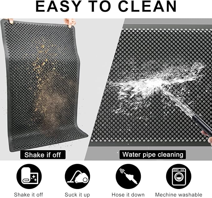 Fowooyeen Outdoor Door Mat, 30'' x 17'' Silicone Scraper, Non-Slip Washable Weatherproof Entrance Mat, Low-Profile Shoe Cleaner for Indoor or Outdoor Use, Black
