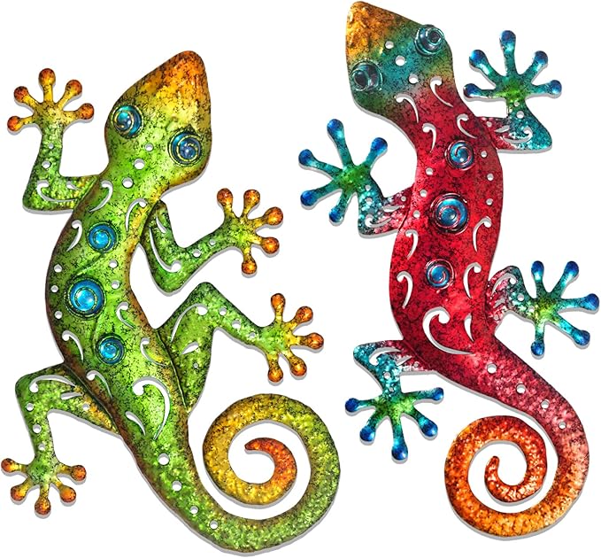 Metal Gecko Wall Art Metal Lizard Outdoor Wall Decor Suitable for Yard Fence Patio Garden Decor Country Farmhouse Decor Set of 2