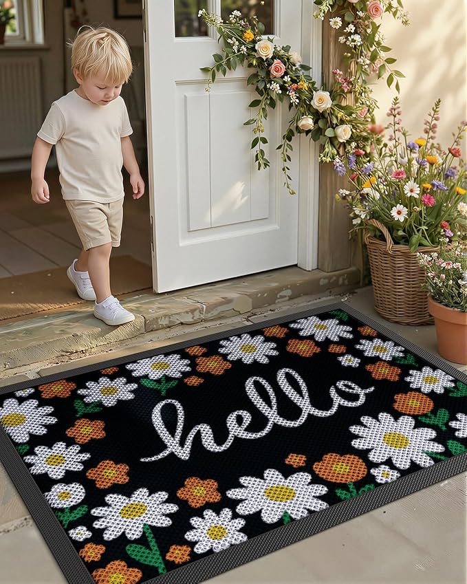 Color&Geometry Outdoor Door Mat, Resilient & Flexible Non-Slip Door Mat 24"x36", Dirt Trapping Waterproof Doormat, Welcome Mat for Porch, Patio & Entryway, Daisy Cream