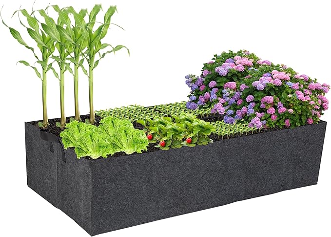 8 Grids Fabric Grow Bags, 4x2x1ft Thickened 400G Nonwoven Fabric Raised Garden Beds with Handles - Indoor Outdoor Planters for Vegetables, Herbs, Flowers