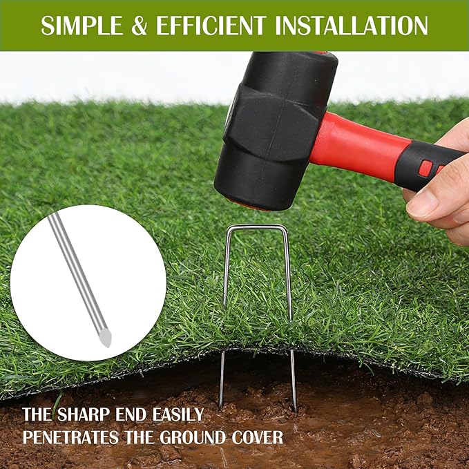 Whonline 75 Pack Landscape Staples 4 Inch, Galvanized Garden Stakes U-Shaped SOD Landscaping Fabric Pins Yard Ground Staples for Gardening Lawn Turf Securing Irrigation Pipe Hose Plant Cover