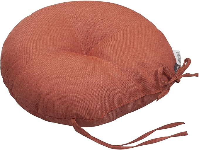 Magpie Fabrics Outdoor Round Bistro Seat Cushions with Ties, 15"x15"x4" Set of 2, Tufted Waterproof Barstool Chair Pads for Patio Home Garden Office, Coral