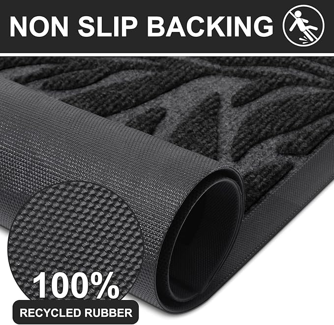 Smiry Front Door Mat Indoor Outdoor Entrance, Heavy Duty Natural Rubber, Trap Dirt and Moisture, Non-Slip Doormats, Low Profile, Easy Clean Patio Porch Entryway Mat, 47x23, Black