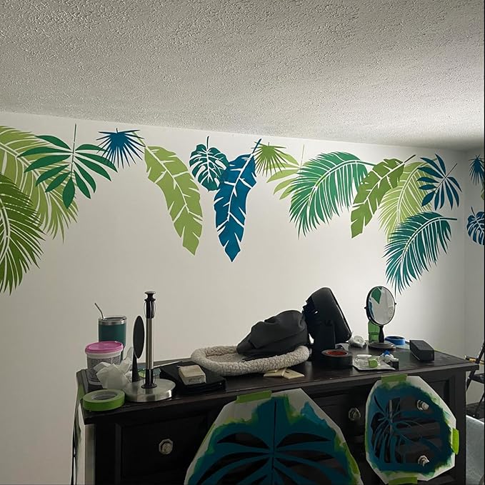 Large Leaf Stencils for Painting on Walls Fern Palm Stencil Tropical Leaves Wall Stencils for Crafts Furniture Wood Fabrics
