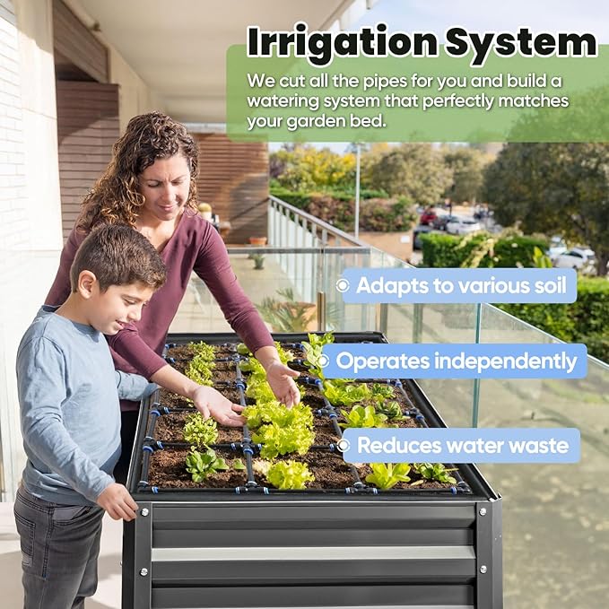 KING BIRD Raised Garden Bed with Irrigation System and Legs Galvanized Elevated Planter Box 48×24×30 in for Backyard, Patio, Balcony, 400lb Capacity, Dark Grey