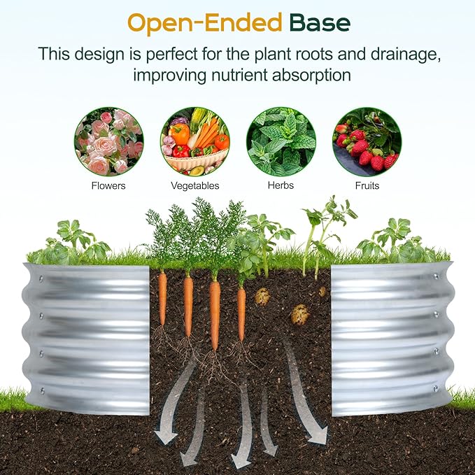 Aoodor 2PCS Galvanized Raised Garden Bed Kit, 3 x 2 x 1 Ft, Oval Planter Boxes for Vegetables, Flowers, and Herbs, Outdoor Use, Silver