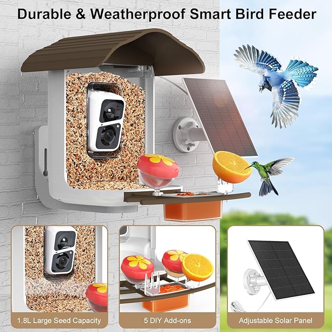 birdsnap® PAV-Bird Feeder with Camera,2K HD with 64GB Card, AI Identify Smart Bird House Cam Solar Panel,Live Stream,Motion Detection,Auto Record Video for Backyard Outdoors,Ideal Gift for Bird Lover