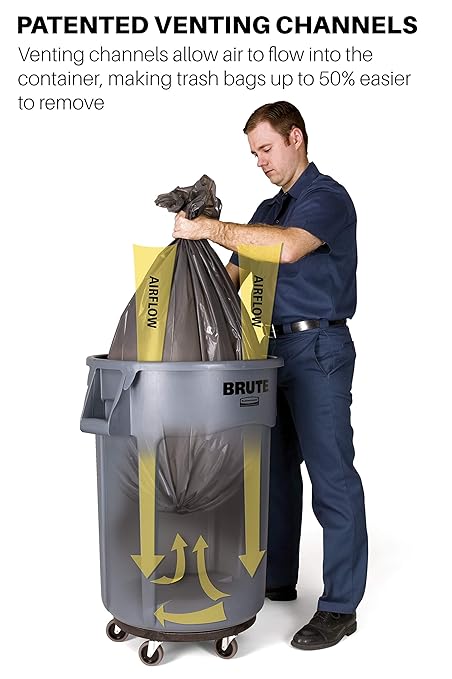 Rubbermaid Commercial Products BRUTE Heavy-Duty Trash/Garbage Can, 10-Gallon, Black, Wastebasket for Home/Garage/Mall/Office/Stadium/Bathroom, Pack of 6