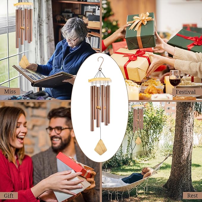 Wind Chimes Outdoor Deep Tone, Wind Chime for Outside, Memorial WindChimes with Hook as Gifts for Mother's Day/Housewarming/Christmas, Patio, Garden, Yard, Home Décor, Copper