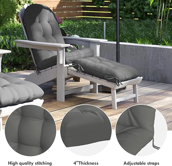 Adirondack Chair Cushion with Ottoman, Folding Adjustable Adirondack Seat Cushions, Waterproof Adirondack Patio Chair Pads for Garden, Deck, or Poolside, Small-Dark Grey-1