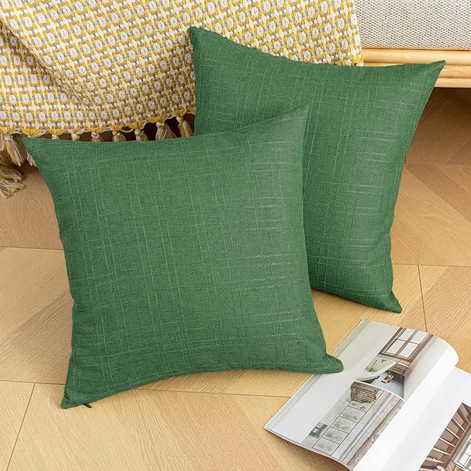 Kevin Textile Pack of 2 Outdoor Waterproof Pillow Covers Checkered Decorative Cushions Sham Throw Pillowcases Shell for Patio Tent Garden Couch Bed Sofa 20x20 Inch Dark Green
