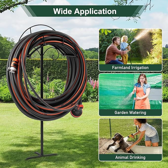 Freestanding Garden Hose Holder Stand – Heavy Duty Hose Hanger Stand, Outdoor Hose Organizer, Water Hose Stand Rack, Hose Butler Storage for Yard Lawn Garden（black）