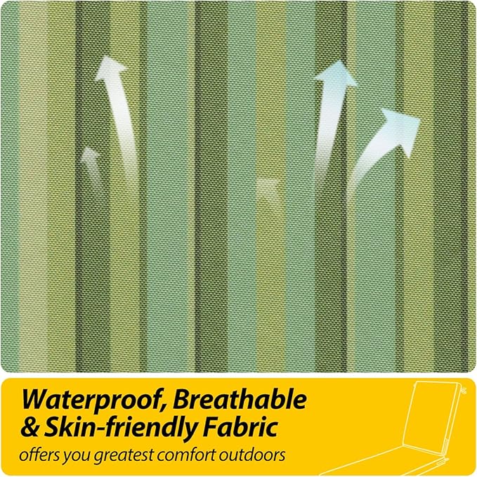 AAAAAcessories Outdoor Chaise Lounge Cushions, Fade-Resistant, Waterproof Patio Furniture Replacement Cushions, 78" x 20" x 3", Mossy Forest Stripe