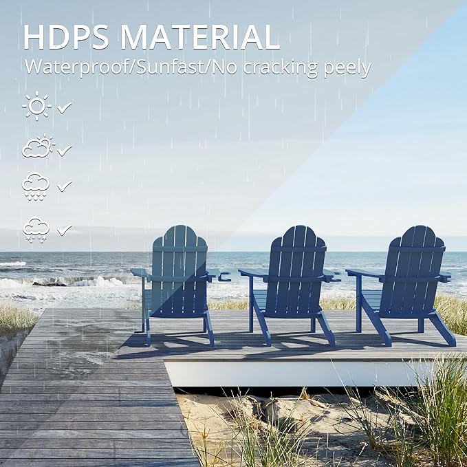 LUE BONA HDPS Adirondack Chairs Set of 6, Fire Pit Outdoor Chair Weather Resistant with Cup Holder, Modern Plastic Chair Plastic for Patio, Deck, Proch, 350LBS, Navy Blue