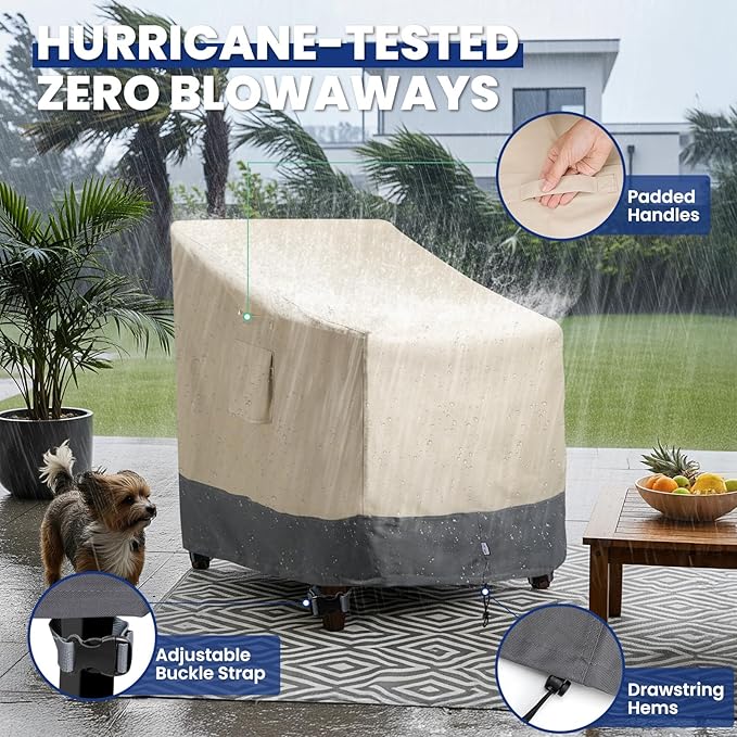 Extra Heavy Duty Patio Chair Covers Waterproof - 2 Pack Patio Furniture Seat Covers for Outdoor Swivel/ Rocking Chair/ Stackable Dining Chairs, with Air Vents, 28" W x 33" D x 38.5" H