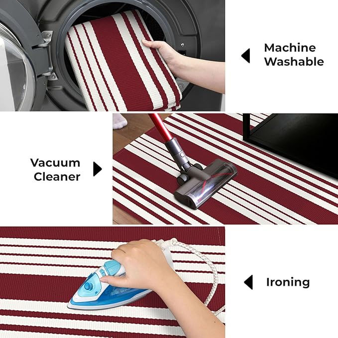 KOZYFLY Striped Outdoor Rug 3x5 Ft Red and White Christmas Front Door Rug Woven Area Rug Washable Doormats Indoor Entrance Mat for Kitchen Entryway Patio Front Porch Holiday Decor
