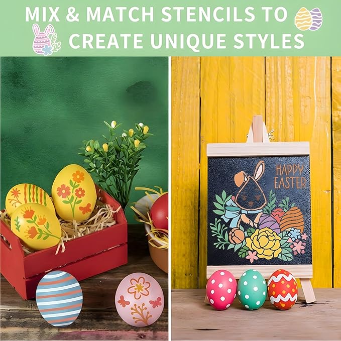 Easter Stencils for Painting, 28PCS Plastic Stencils for Crafts Reusable Featuring Bunny & Egg Icons, Drawing Templates for Wood Cards Canvas Glass, Holiday DIY Kit for Kids & Adults
