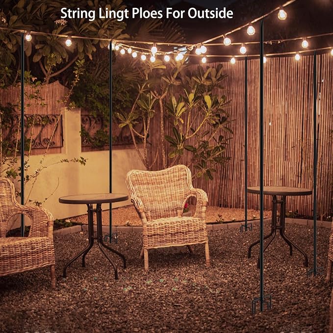 4Pack 9FT String Light Poles for Outside,Electrophoresis Design Waterproof and Rustproof,for Outdoor String Lights Garden,Patio,Wedding,Backyard,Deck,Party - Black