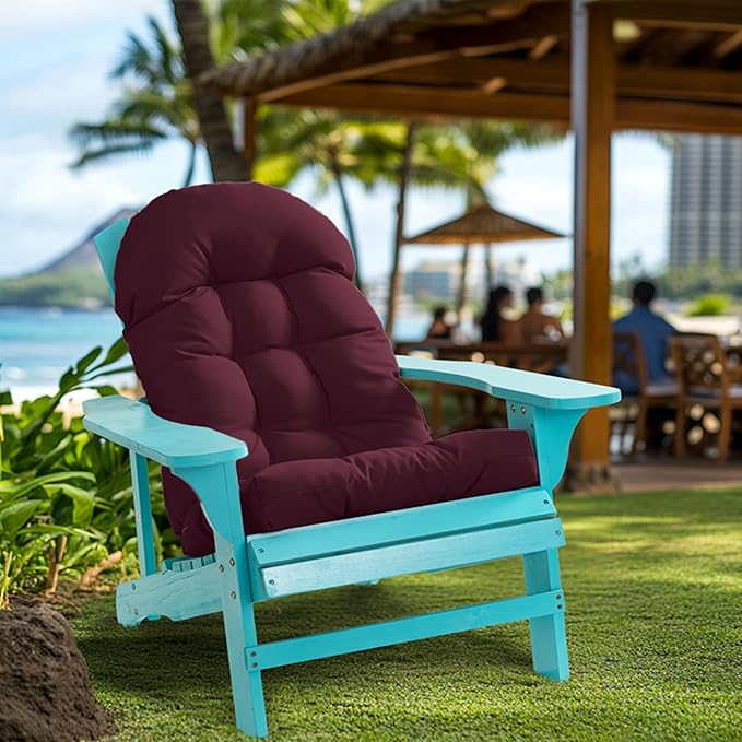 Large Adirondack Chair Cushion, Rocking Chair Cushion 50x20.8x4 inch, High Back Patio Cushions of Upper and Lower with Ties, Sunscreen and Fade-Resistant (Beaujolais, 2)