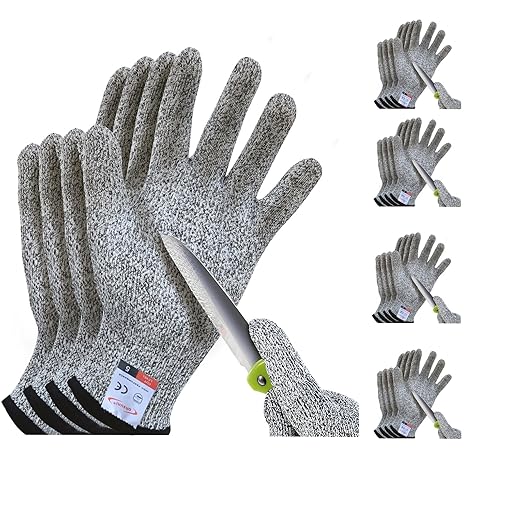 Cutting Gloves, 8 Pairs of Cut Resistant Gloves Food Grade, Cut Resistant Gloves for Kitchen, Oyster Shucking, Fish Fillet Processing, Carving Wood and Gardening(Small-Grey)